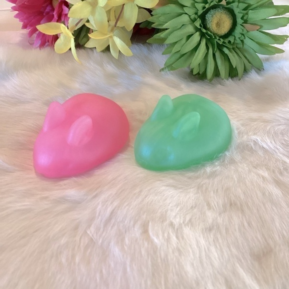Handmade Resin Pink and Green Pastel Frosted Matte Easter Spring Bunnies Rabbits